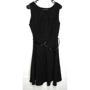 AB Studio Women's Dress Sleeveless Belte Black Size 16 NWT